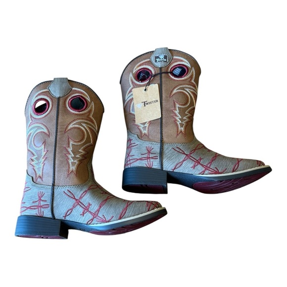 Twister Western Boots Boys Ryder Square Toe Stitching Brown 446003202 Sz 13 - Picture 5 of 8